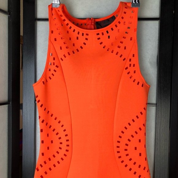 NWT H&M Orange Bodycon Laser Design Dress XS - Picture 2 of 5